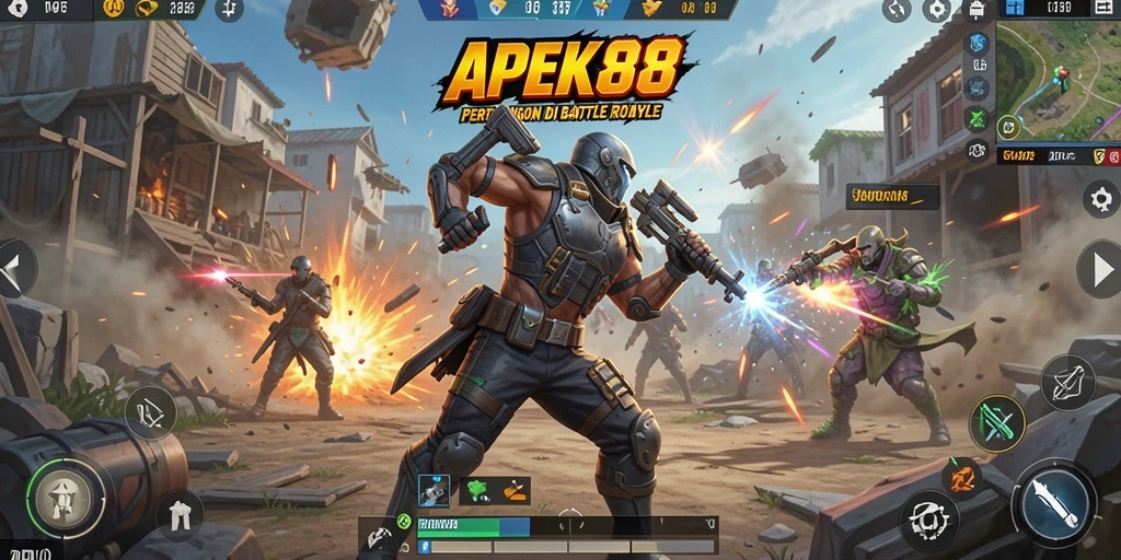 Tampilan aksi seru dalam pertarungan Battle Royale APEK88.
