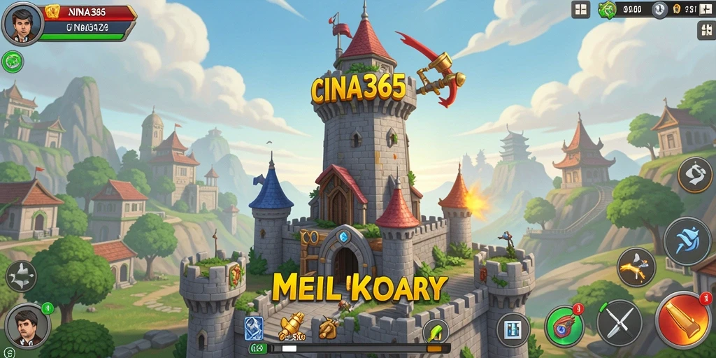 Tampilan gameplay mengasyikkan di CINA365 dengan menara pertahanan yang strategis.