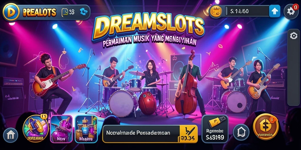 Screenshot gameplay DREAMSLOTS menunjukkan momen seru bermain musik.