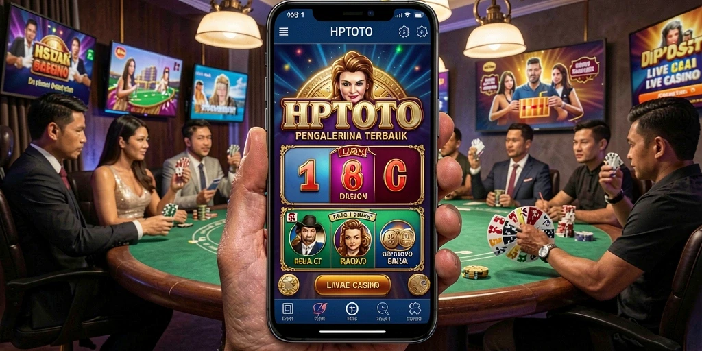 Screenshot gameplay HPTOTO menampilkan dealer dan suasana kasino yang menarik.