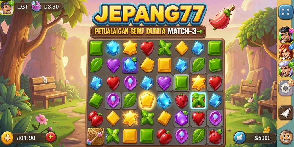 Screenshot gameplay JEPANG77 menampilkan aksi Match-3 yang seru.