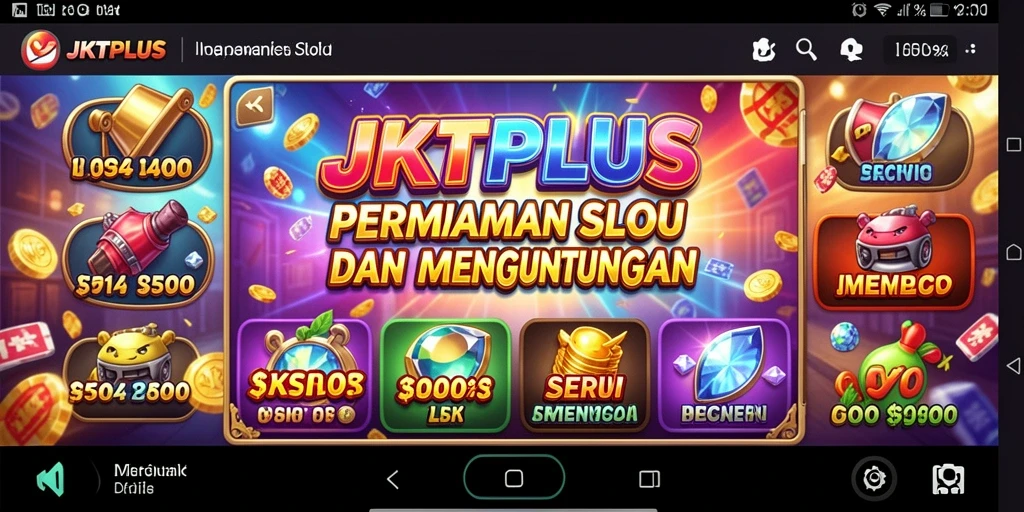 Screenshot menunjukkan gameplay JKTPLUS dengan grafis slot yang menarik.