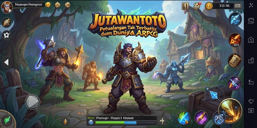 Tampilan gameplay seru dalam JUTAWANTOTO yang menampilkan pertempuran epik.