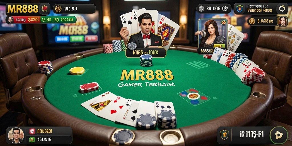 Tampilan gameplay menarik dari MR888 dengan pemain poker yang antusias.